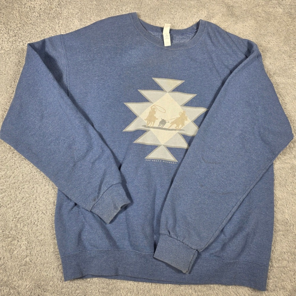 Jerzees NuBlend Sweatshirt Mens Large Blue Western Top Shelf Graphic Pullover